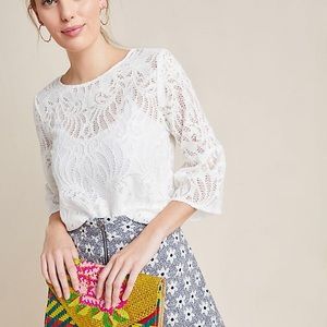 Waverly Grey White Lace Blouse from Anthropologie
